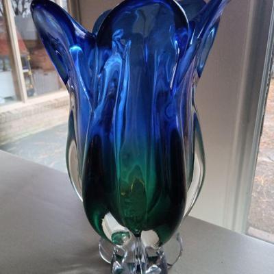 Royal Gallery Cobalt Blue & Green Floral Vase
