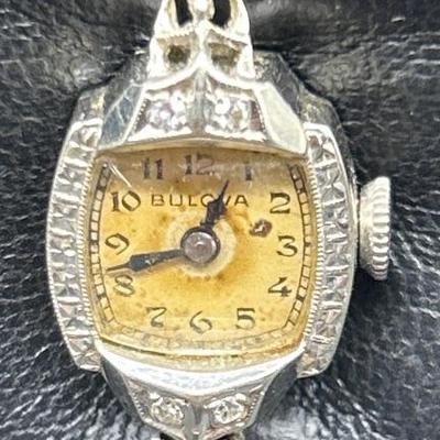 Bulova 14kt White Gold and Diamond Bezel Watch