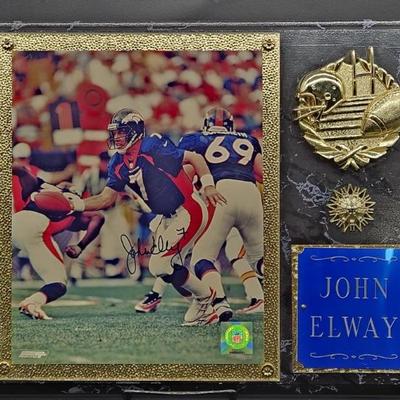Signed John Elway Plaque w COA