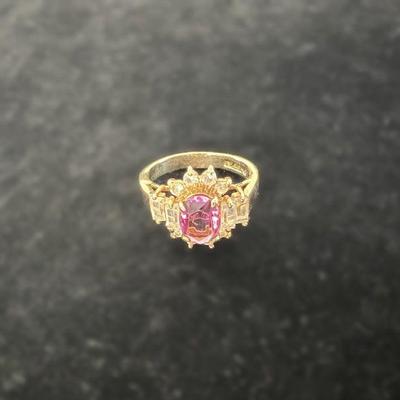 18k Gold Filled Faux Ruby Ring, Size 7