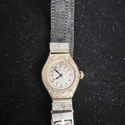 Antique Elgin Wristwatch With Fabric Strap