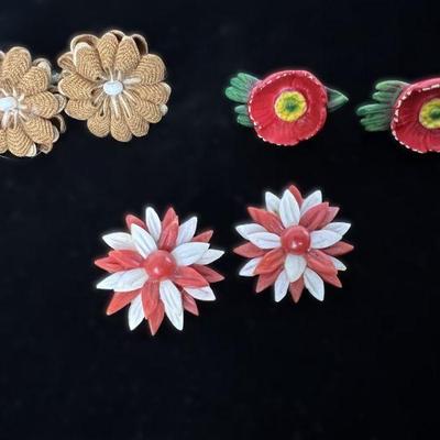 Three Pairs Of Vintage Clip-on Earrings