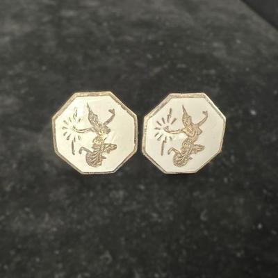 Sterling "Made In Siam" Antique Enamel Clip-on Earrings