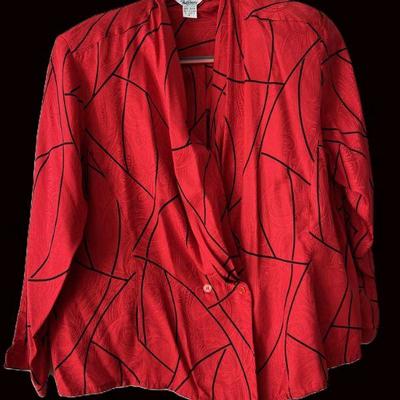 Vintage Paul Stanley Silk Red & Black Blouse, Size 16