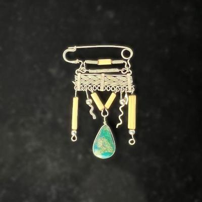 Pin With Dangling Azurite Pendant