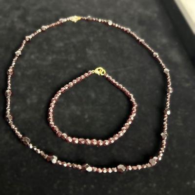 Faceted Garnet Bead Necklace & Bracelet Combo January Birthstone