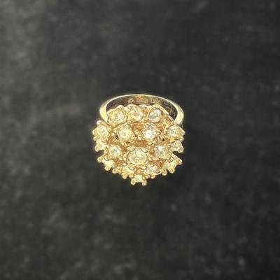 18k Heavy Gold Plated CZ Cluster Cocktail Ring, Size 4.75