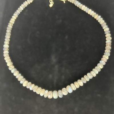 Faceted Labradorite Bead Necklace With Sterling Chain Closure