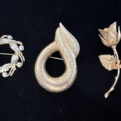 Trio Of Vintage Gold Tone Brooches