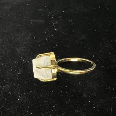 Gold Tone Ring With Marble Stone, Size 7