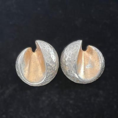 Vintage Modern Hammered Silver & Gold Tone Clip-on Earrings