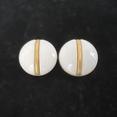 Vintage White & Gold Clip-on Earrings