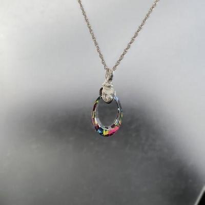 Milor Italy Sterling Set Rainbow Crystal Pendant Necklace
