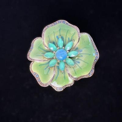 Vintage Liz Claiborne Green Enamel Flower Brooch