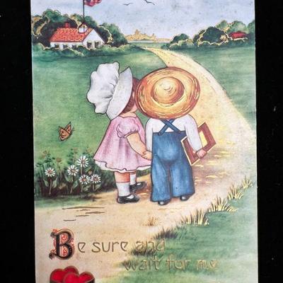 Antique 1915 Sunbonnet Babies Valentine's Day Postcard "Be Sure And Wait For Me"