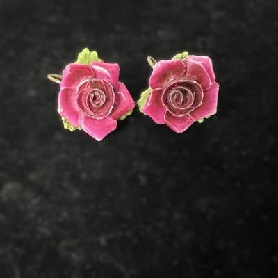 Vintage English Rose Screw-back Earrings