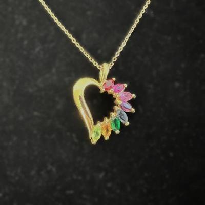 Gold Plated Multi-Gem Heart Pendant Necklace