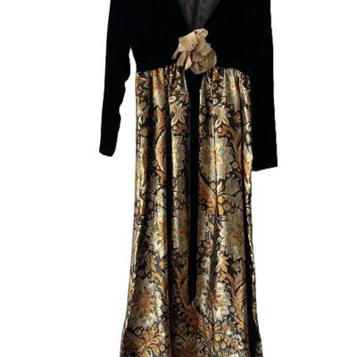 Stunning 1980s Couture Velvet & Brocade Gown, Est. Size 2-4