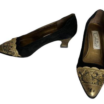Colette Made In Italy Leather Shoes With Gold Embroidery Toe Detail, Size 35