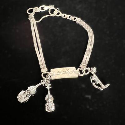 Sterling Silver 1940s Vintage Charm Bracelet - Customized Marilyn 12-25-47