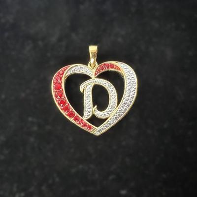 14k Gold Plated D Monogram Heart Pendant