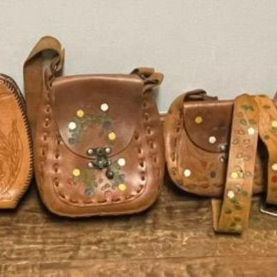 HANDMADE LEATHER PURSES AND BELT