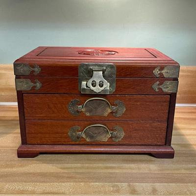 CHINESE ROSEWOOD VINTAGE JEWELRY CHEST