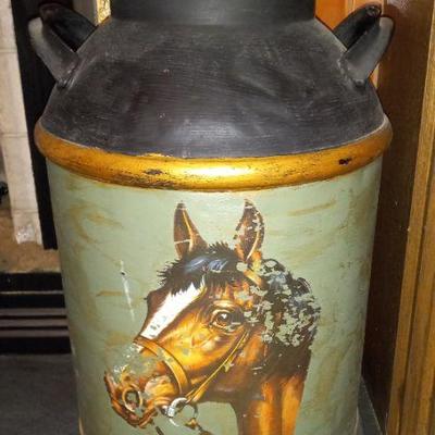 Hand painted horse  milk can