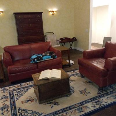 Leather couch and side chairs $95