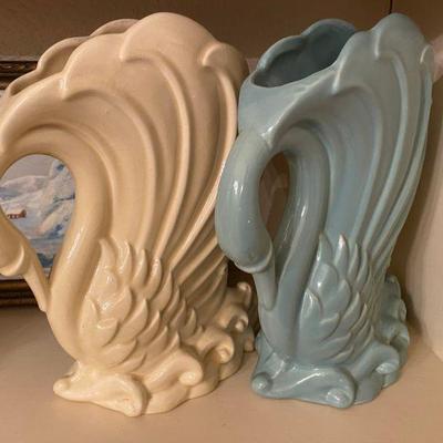 Art Deco Swan on Lake Ceramic vases by Haeger