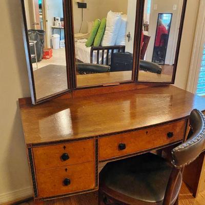 Antique Vanity, English made by Mapin & Webb, orientalist influence, Burlwood