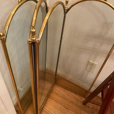 Glass and Brass Fireplace Screen