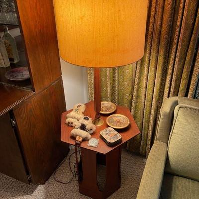 Pair of side table lamp / table combos. Harvey Probber Hexagonal 
