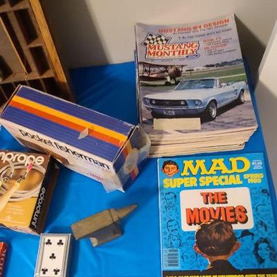 Pocket Fisherman and Vintage Magazines and Small Anvil