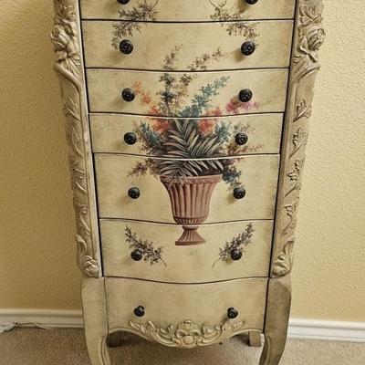Antique White Jewelry Cabinet w/ Flowers & Urn