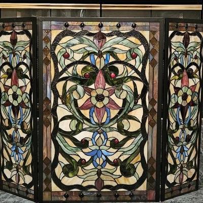 Tiffany Glass 3-Panel Screen- Rare, One of a Kind