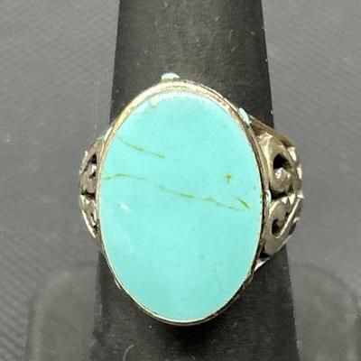 925 Silver w/ Turquoise Ring, Size 6.5, TW 7.87g