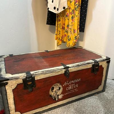 Beautiful, hand-painted wooden trunk  with circus decor
