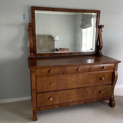 Dresser is 60x24x34.5 OH 69. Missing knob is in the drawer. 