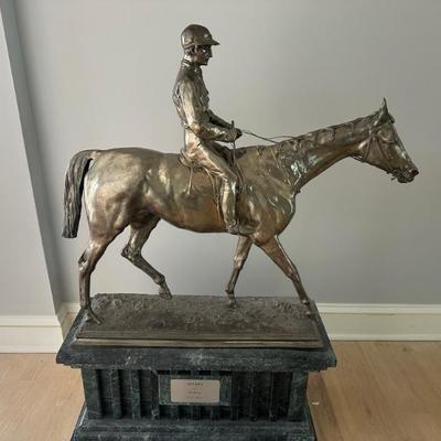 Bonheur Silver/Bronze Jockey on Marble Stand