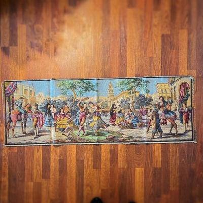 Lively Spanish Woven Tapestry of "Dancing in Streets of Seville" 20th Century Pictorial Art - Made in Belgium
