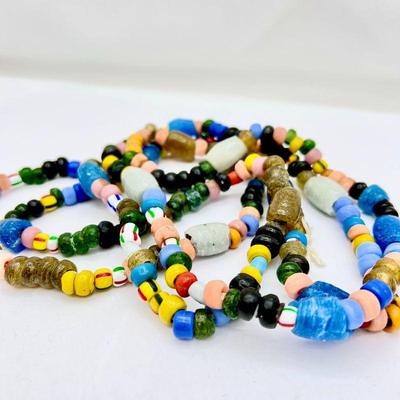 Antique Venetian Multi-Colored Trade Beads - Two Strands 32" Long Each
