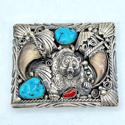 Grizzly Belt Buckle Native American Sterling Silver 