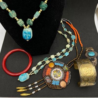 Colorful Compilation of Beaded, Brass, Bakelite, and Hand Crafted Jewelry