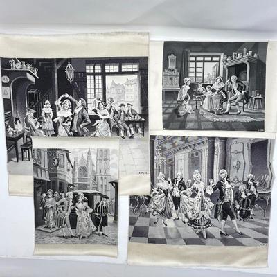Lot of 4 Antique Neyret FrÃ¨res Stevengraphs- French Silk Woven Scenes from life in late 19th Century