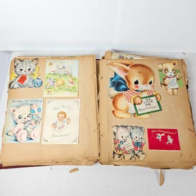  Scrapbook from the 1940s - Full Of Greeting Cards for a Child - Birthday, Get Well and Valentine's Day
