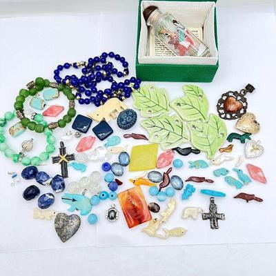 Nancyâ€™s Bundle of Treasures Lot- Includes: Native American Fetish, Natural Stone, Ceramic and Glass Beads and MORE!
