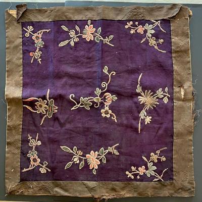 Antique 19th Century Chinese Silk Brocade Altar Cloth / Tapestry Using "Forbidden Stitch" Floral Theme