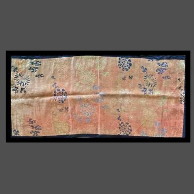 Very Old (18th Century) Silk Embroidered Panel or Altar Cloth with Flower Theme Beige w/ Blues
