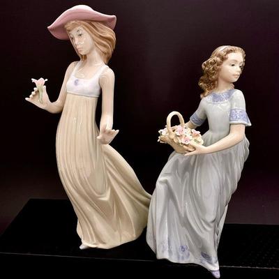 -Pretty Lladro Ladies- "Spring Enchantment" in Blue Dress and Flower Basket ~ Nao Collection "Gentle Breeze"